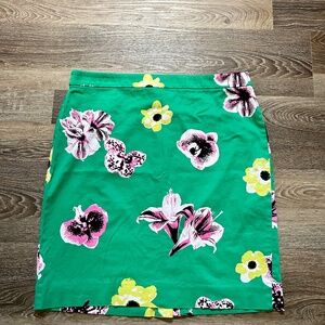 The Pencil Skirt J Crew Green Floral 14